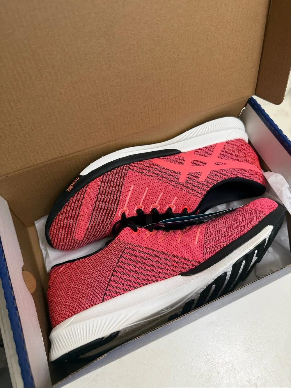 ASICS Women's fuzeX Knit Running Shoe Pink Glo/Flash Coral/Black 8.5